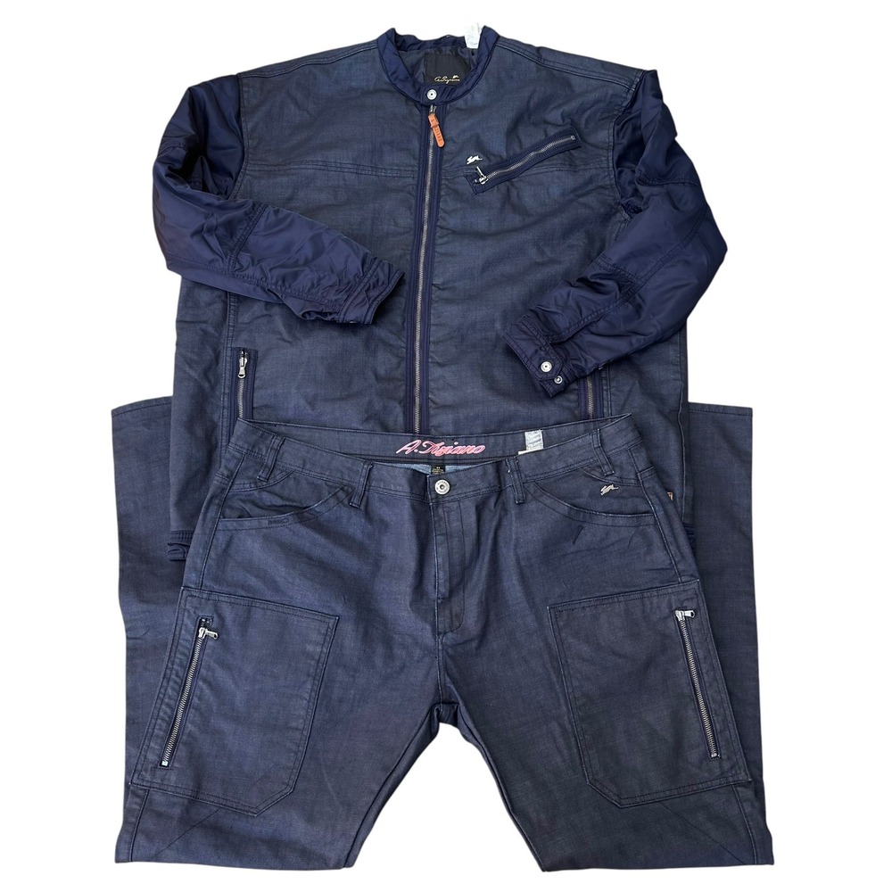 A. Tiziano 2-Piece Co-Ord Set Dark Wash Waxed Denim Jacket 4X & Cargo Pants 44